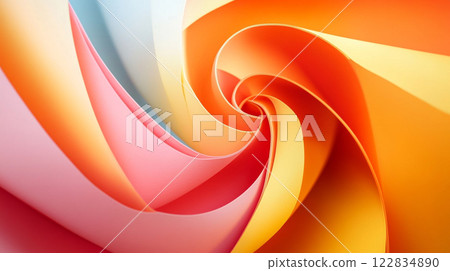 Colorful spiral with pink, orange, and yellow stripes. The spiral is made of paper and has a unique, abstract design 122834890