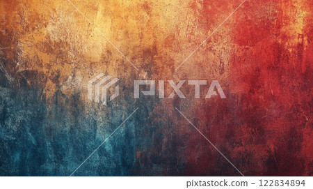 Colorful abstract painting with blue, red and yellow colors. The painting has a lot of texture and he is a bit chaotic Colorful abstract painting with blue, red and yellow colors. The painting has a lot of texture and he is a bit chaotic 122834894