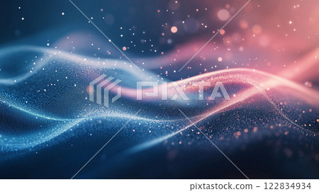 Blue and pink wave with a lot of white and blue specks. The wave is very long and it looks like it is moving 122834934