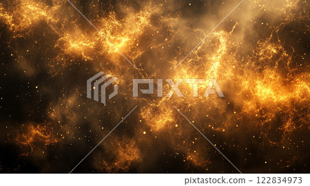 Bright orange and black space with a lot of stars and a lot of fire. The fire is very bright and it looks like it is coming from the stars 122834973