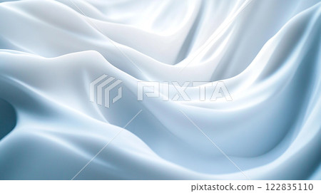 White fabric with a blue stripe is shown. The fabric is flowing and has a smooth texture. The blue stripe adds a pop of color to the otherwise monochromatic fabric. Concept of calm and serenity White fabric with a blue stripe is shown. The fabric is flowing and has a smooth texture. The blue stripe adds a pop of color to the otherwise monochromatic fabric. Concept of calm and serenity 122835110