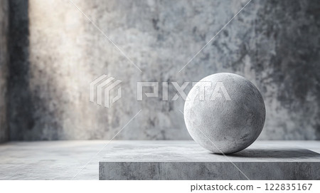 White marble sits on a gray surface. The marble is round and smooth, and it is a simple, unadorned object. The gray surface and the marble's color create a sense of calm and serenity White marble sits on a gray surface. The marble is round and smooth, and it is a simple, unadorned object. The gray surface and the marble's color create a sense of calm and serenity 122835167