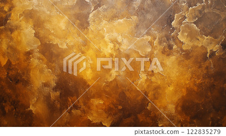 Painting of a wall with a yellowish brown color. The wall has a texture that looks like it has been painted with a brush 122835279