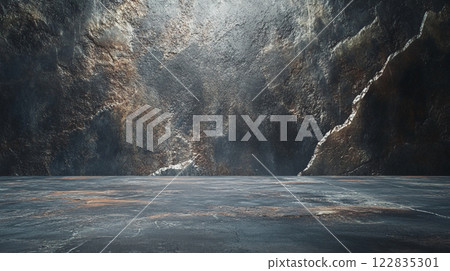 Large, rocky area with a large, empty space in the middle. The emptiness of the space gives the impression of a vast, desolate landscape 122835301