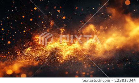 Bright orange flame surrounded by a cloud of sparks. The fire is intense and the sparks are flying in all directions, creating a sense of chaos and danger. The scene is dramatic and powerful Bright orange flame surrounded by a cloud of sparks. The fire is intense and the sparks are flying in all directions, creating a sense of chaos and danger. The scene is dramatic and powerful 122835344