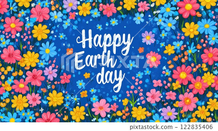 Vibrant floral Happy Earth Day illustration with colorful flowers Vibrant floral Happy Earth Day illustration with colorful flowers 122835406