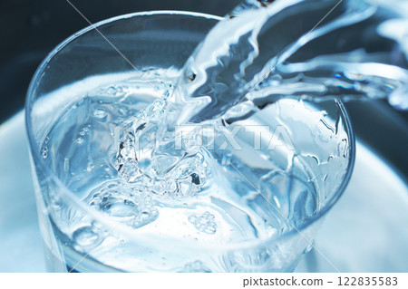 大力將水倒入玻璃杯中 122835583