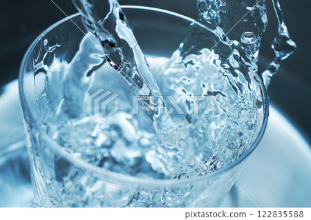 大力將水倒入玻璃杯中 122835588