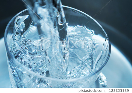 大力將水倒入玻璃杯中 122835589