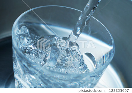 大力將水倒入玻璃杯中 122835607