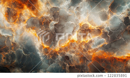 Close up of a rocky surface with orange and gray colors. The image has a moody and mysterious feel to it 122835891