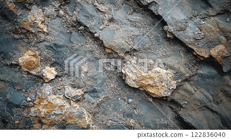 Rocky surface with a few large rocks and some smaller ones. The rocks are scattered and uneven, giving the impression of a rugged, natural landscape Rocky surface with a few large rocks and some smaller ones. The rocks are scattered and uneven, giving the impression of a rugged, natural landscape 122836040