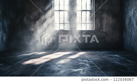 Room with a window and a wall. The room is empty and the window is letting in sunlight Room with a window and a wall. The room is empty and the window is letting in sunlight 122836067