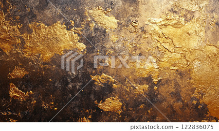 Wall with gold and brown paint. The wall is textured and has a rough surface Wall with gold and brown paint. The wall is textured and has a rough surface 122836075