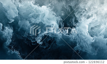 The image is of a large wave crashing into the ocean. The water is blue and white, and the wave is very large, almost as if it is about to engulf the entire ocean The image is of a large wave crashing into the ocean. The water is blue and white, and the wave is very large, almost as if it is about to engulf the entire ocean 122836112