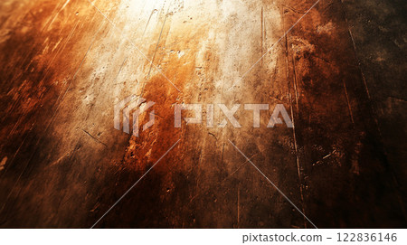 Photo of a wooden floor with a brown and orange color scheme. The photo has a moody and dark atmosphere Photo of a wooden floor with a brown and orange color scheme. The photo has a moody and dark atmosphere 122836146
