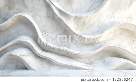 The image is a white marble wall with a wave-like pattern. The wall is smooth and has a modern, minimalist look. The white color of the wall and the marble texture create a sense of calmness The image is a white marble wall with a wave-like pattern. The wall is smooth and has a modern, minimalist look. The white color of the wall and the marble texture create a sense of calmness 122836247