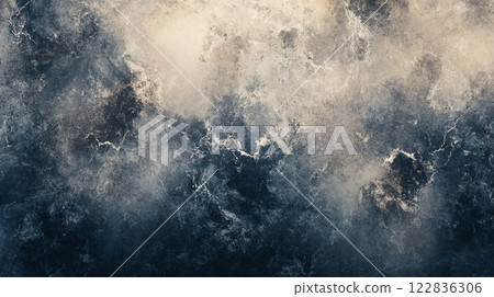 Blurry blue and white background with a splash of color. Scene is chaotic and disordered 122836306