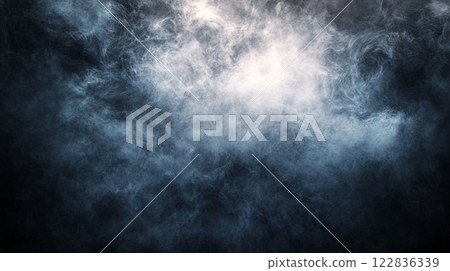 Blurry blue sky with white clouds. The sky is filled with smoke and steam. The image has a mood of mystery and confusion Blurry blue sky with white clouds. The sky is filled with smoke and steam. The image has a mood of mystery and confusion 122836339