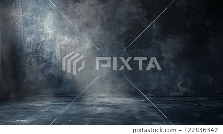 Large, empty room with a grey wall and a grey floor. The room is empty and has a very cold, industrial feel to it Large, empty room with a grey wall and a grey floor. The room is empty and has a very cold, industrial feel to it 122836347