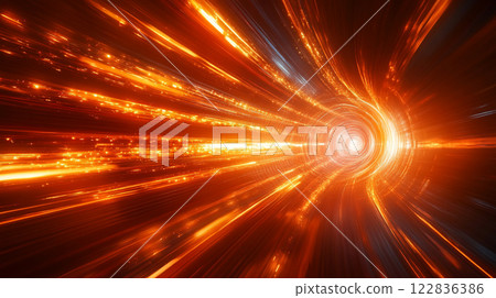 Bright orange light with a tunnel in the middle. The tunnel is surrounded by a bright orange glow Bright orange light with a tunnel in the middle. The tunnel is surrounded by a bright orange glow 122836386