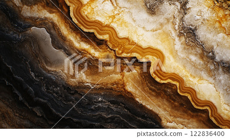 Large piece of rock with a brown and black pattern. The rock is very large and has a very interesting pattern 122836400