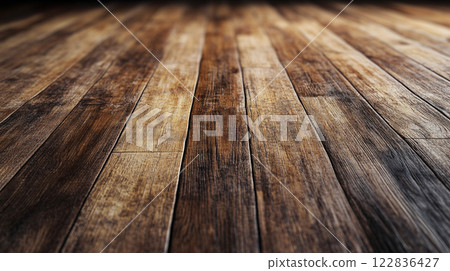 Wooden floor with a light brown color. The floor is empty and has no furniture. The floor is made of wood and has a natural look 122836427
