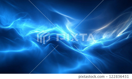 Blue and white image of a wave with a blue background. The image has a dreamy, ethereal quality to it Blue and white image of a wave with a blue background. The image has a dreamy, ethereal quality to it 122836431