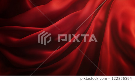 Red fabric with a pattern of a wave. The fabric is very soft and smooth. The color of the fabric is very bright and bold 122836594