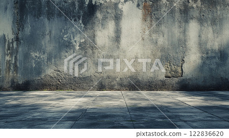 Wall with a large crack in it. The crack is very wide and extends from the top of the wall to the bottom. The wall is made of concrete and has a rough texture Wall with a large crack in it. The crack is very wide and extends from the top of the wall to the bottom. The wall is made of concrete and has a rough texture 122836620