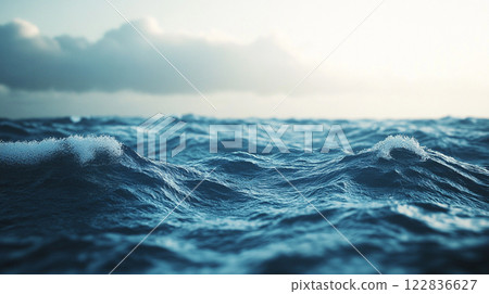 The ocean is calm and peaceful, with a few small waves breaking on the shore. The sky is cloudy, but the water is still and clear The ocean is calm and peaceful, with a few small waves breaking on the shore. The sky is cloudy, but the water is still and clear 122836627