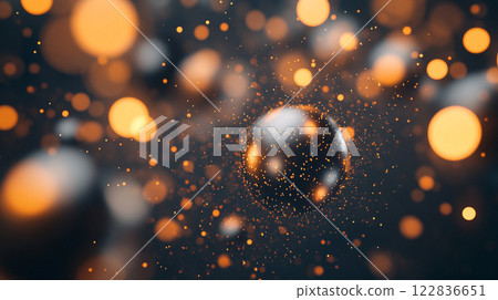 Blurry image of a ball with orange and black specks. The image has a dreamy, ethereal quality to it, as if it were captured in a moment of suspended animation 122836651