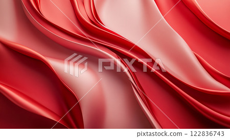 Red and pink fabric with a wave pattern. The fabric is very soft and looks like it could be used for a dress or a curtain. The colors are vibrant and the wave pattern adds a sense of movement 122836743