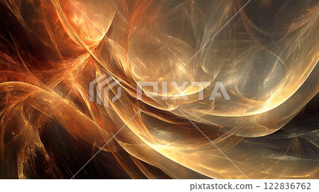 Colorful, abstract painting with a lot of orange and yellow colors. The painting has a lot of movement and seems to be very dynamic 122836762