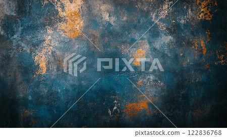 Blue and orange background with a lot of texture. The background is a mix of blue and orange, with the blue being more dominant. The texture of the background is rough and grainy 122836768