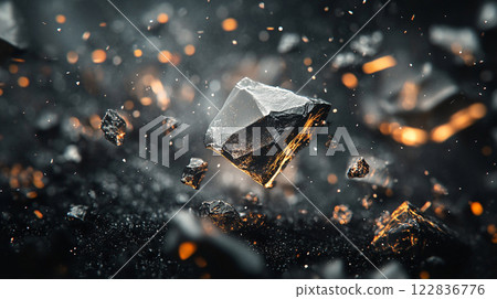 Black and white photo of a large rock with a diamond shape. The photo is of a pile of rubble with a lot of debris. The photo has a mood of destruction and chaos Black and white photo of a large rock with a diamond shape. The photo is of a pile of rubble with a lot of debris. The photo has a mood of destruction and chaos 122836776