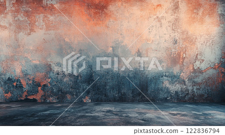 The wall is covered in paint splatters and has a blue sky in the background. The wall appears to be empty and the sky is a deep blue color The wall is covered in paint splatters and has a blue sky in the background. The wall appears to be empty and the sky is a deep blue color 122836794