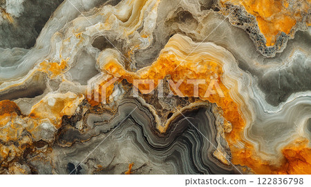 Large, textured rock with a mix of brown and gray colors. The rock appears to be a piece of art, with its unique patterns and textures creating a sense of depth and interest Large, textured rock with a mix of brown and gray colors. The rock appears to be a piece of art, with its unique patterns and textures creating a sense of depth and interest 122836798