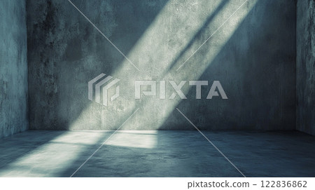Room with a wall and a window. The wall is made of concrete and the window is letting in sunlight Room with a wall and a window. The wall is made of concrete and the window is letting in sunlight 122836862