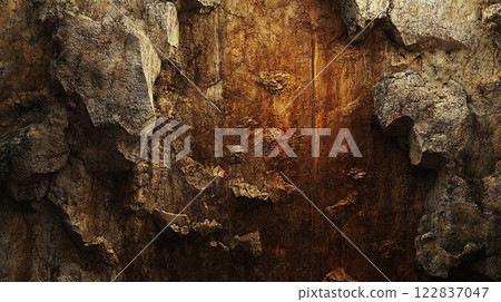 Wall made of rocks with a brownish color. The wall is rough and has a lot of texture Wall made of rocks with a brownish color. The wall is rough and has a lot of texture 122837047