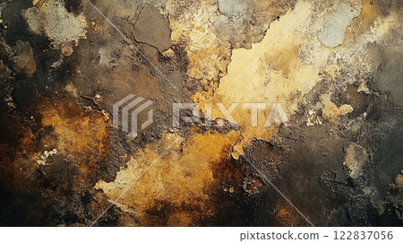 Painting of a cloudy sky with a few splatters of paint. The painting has a moody and somewhat chaotic feel to it 122837056