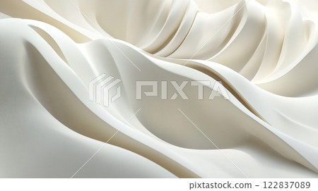 White fabric with a wave pattern. The wave pattern is made up of small lines that are spread out across the fabric. The fabric looks like it is made of a material that is soft White fabric with a wave pattern. The wave pattern is made up of small lines that are spread out across the fabric. The fabric looks like it is made of a material that is soft 122837089
