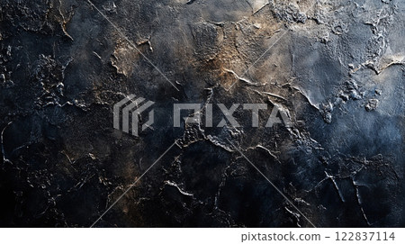 Black and brown wall with a texture that looks like it has been painted with a brush. The wall has a rough, uneven surface that gives it a sense of depth and dimension 122837114