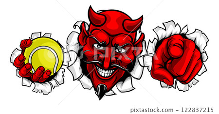 Devil Tennis Ball Sport Team Mascot Illustration 122837215