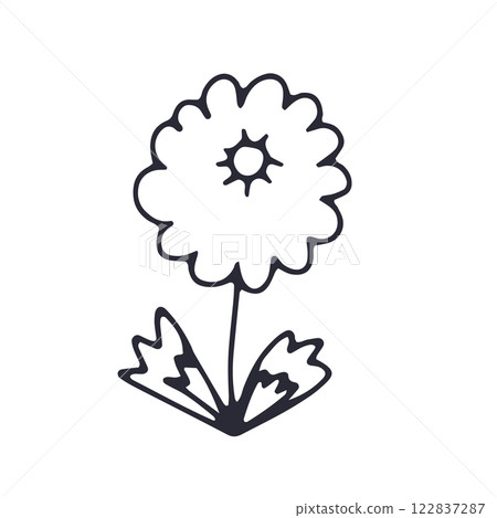 Hand drawn black and white outlined doodle daisy flower 122837287