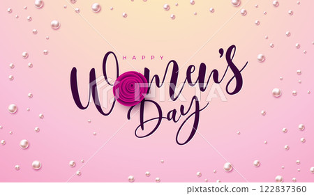8 March. Happy Women's Day Floral Illustration. International Womens Day Vector Design with Colorful Spring Rose Flower and Typography Lettering on Light Pink Background. Woman or Mother Day Theme 8 March. Happy Women's Day Floral Illustration. International Womens Day Vector Design with Colorful Spring Rose Flower and Typography Lettering on Light Pink Background. Woman or Mother Day Theme 122837360