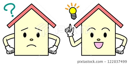 Two expressions of a thinking house character 122837499