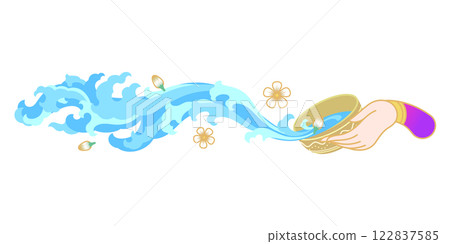 songkran festival celebration golden water bowl splashing water illustration 122837585
