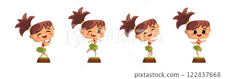Dancing Hawaiian Girl Character in Skirt and Flower Wreath Vector Set Dancing Hawaiian Girl Character in Skirt and Flower Wreath Vector Set 122837668