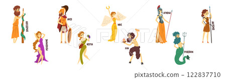 Greek God as Ancient Mythology and Religion Vector Set 122837710